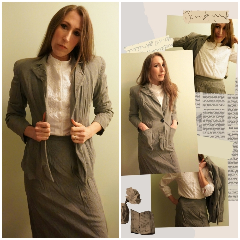 Vintage Gray Suit Jacket and Skirt set size small